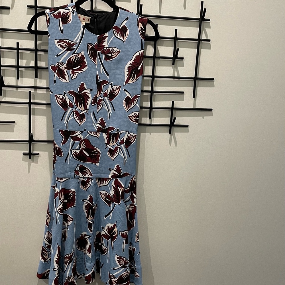 Marni Blue Fit and Flare Sleeveless Midi Dress